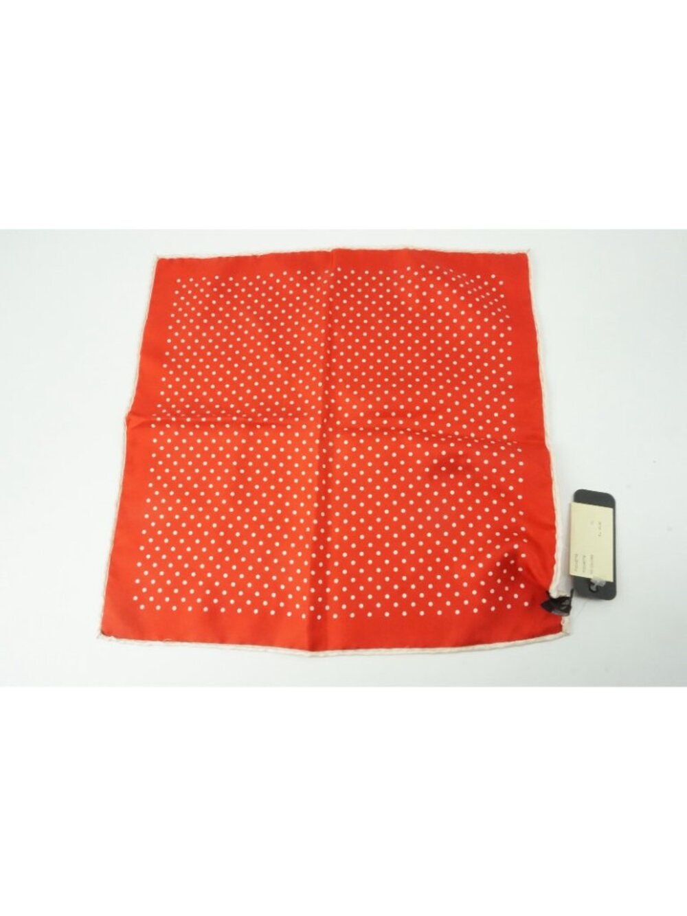 Rubinacci LH Cherry Red Vanilla Polka Dot 100% Silk Pocket Square - Picture 2 of 4